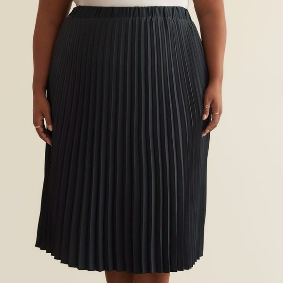 Penningtons Pleated Satin Midi Skirt with Elastic Waistband - Picture 1 of 4